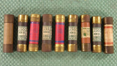FUSES MIXED LOT OF 9 VINTAGE ONE-TIME BUSS EAGLE ROYAL 60A 40A old STEAMPUNK ART