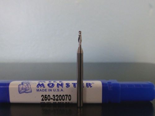 Mill Monster, Carbide Mini Ball End Mill, 2 Flt, .070&#034; Dia, .210&#034; LOC, Surplus