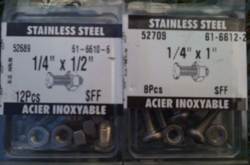 Stainless Steel machine screws 1/4&#034; x 1/2&#034; 12 pcs. &amp; 1/4&#034;x1&#034; 12 pcs, pan hd. sq