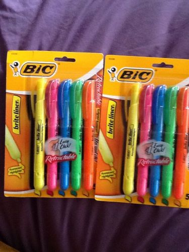 Bic brite liners retractable  highlighters 5 Pack Lot Of 2
