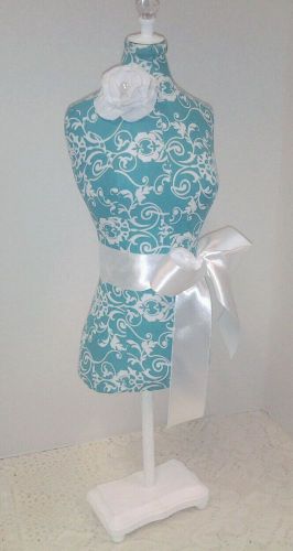 Teal damask dress form designs, 22 inch craft market jewelry booth display sale