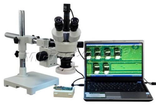 Digital 3.5x-90x trinocular boom stand microscope with usb camera and ring light for sale