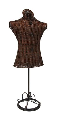Brown Wooden Wicker Dress Form Decorative Adjustable Height Mannequin Stand