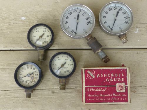 5 vintage steampunk gauges with 1 box 2 ashcroft 2 cornelius 1 marsh for sale