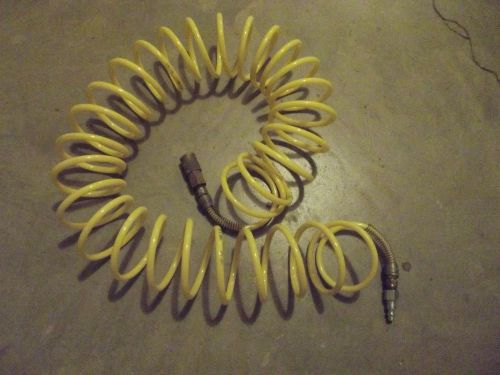 Coiled air compressor hose recoil spray 15&#039; yellow hose w/quick connect fittings for sale