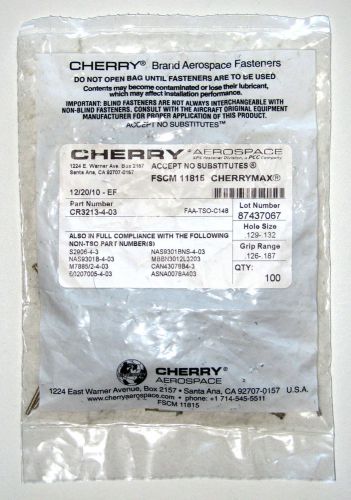 New cherry aerospace cr3213-4-03 cherrymax universal head blind rivet qty. 100 for sale