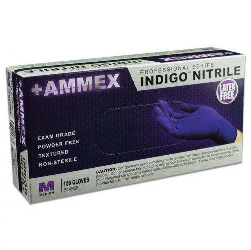 AMMEX AINPF Indigo Nitrile Medical Exam Gloves, Disposable, Powder &amp; Latex Free
