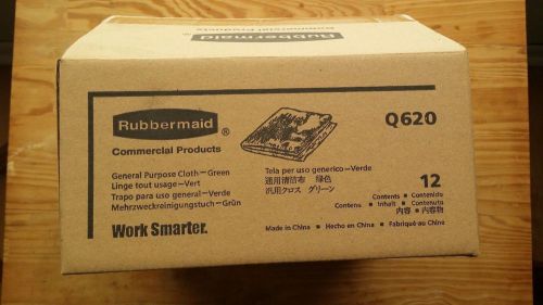 Box of 12  Rubbermaid Q620 Microfiber General Purpose Cloth - Green in Color,