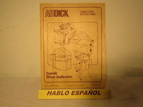 Lubrication instructions manual - ab dick model (1980). ryobi. multilith. for sale