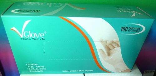 VGLOVE  LATEX EXAMINATION GLOVES,POWDER,PACK 100 GLOVES,SMOOTH,DISPOSABLE,NEW