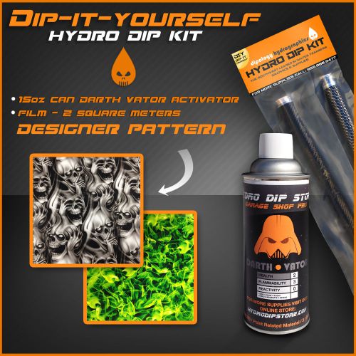 Hydro Dip Kit * 22 sqft * Transfer Printing Film, Skulls &amp; Green Flame