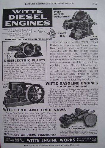 1937 AD - WITTE HIT &amp; MISS GAS DIESEL ENGINE DIESELECTRIC PLANTS  LOG TREE SAW