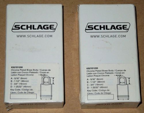 (Lot of 2) Schlage KS21D1200 Padlock Chrome Plated Brass Body