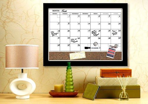 White Board Dry Erase Cork Calendar Magnetic Espresso Frame Marker Holiday Work