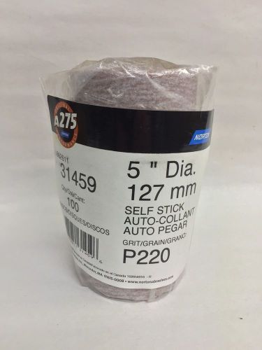 Norton A275 220 Grit Roll Sandpaper Discs 5&#034; Dia. 100ct 31459 USA SHIPPING