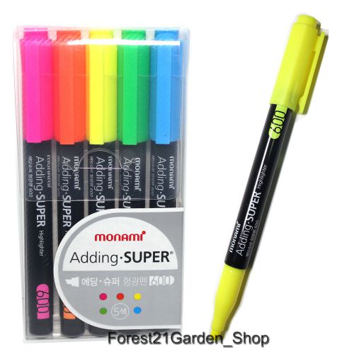 MonAmi Adding Super 600 Fluorescent  Highlighter Pen Marker - 5 Colors Set