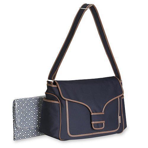 The carter&#039;s out n about diaper bag - blue snap with leather trim for sale
