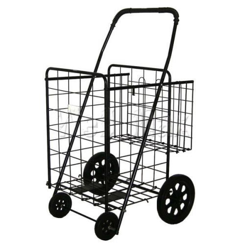 Folding Shopping /groceryCart w/Double basket ~ solid tires 150 capacity  Black