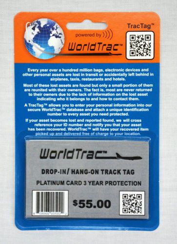 WorldTrac Drop-in or Hang-on TracTag Card w/ 3 Year Membership - RFID Technology