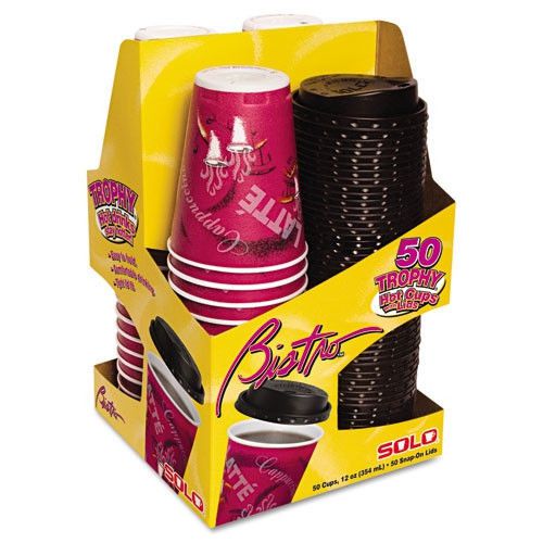 Solo Cups Company Trophy Foam Cups &amp; Lids Combo Pack,Maroon, 50 Cups &amp; Lids/Pack