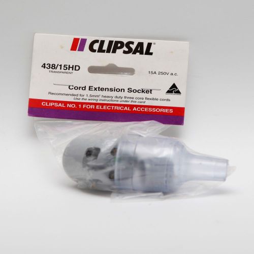 Clipsal 3 pin cord extension socket transparent 15a 250vac 438/15hd for sale