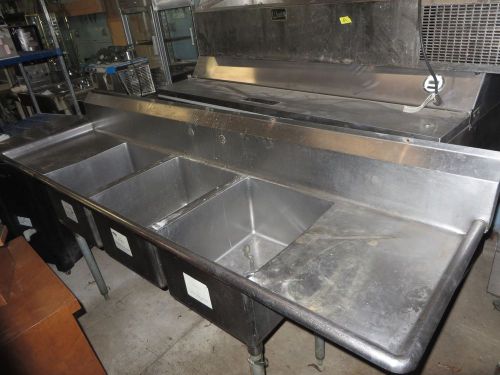 Used heavy duty 3 compartment sink stainless steel  w drain boards 87 x 25 x 43 for sale