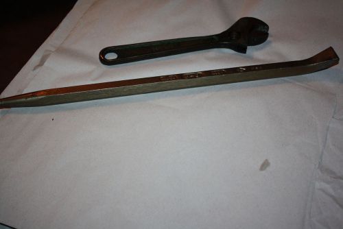 2vintage brass tools one adjustable 10&#039; wrench by berylco and 1-18&#039;&#039;brass crobar for sale