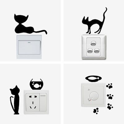 Cartoon Cat Switch Tags Outlet Decorations 5pcs Set - Black