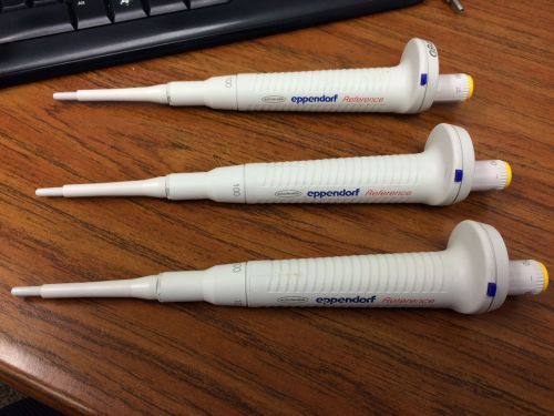 3 Eppendorf Reference Adjustable-Volume Pipettes 10-100uL (recently calibrated)
