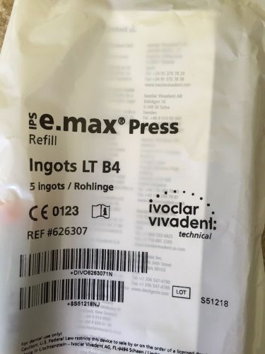Ivoclar emax press ingots emax Lt B4- REF # 626307 5pk Pressable Ceramic ORIGIN