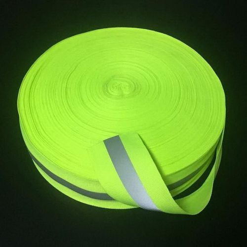 Reflective Lime Green Gray Tape Sew On 2&#034; Trim Fabric Material 5yard/15Feet