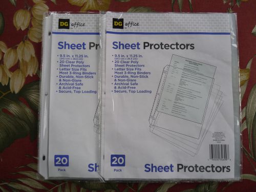 20 DG Office CLEAR STANDARD PLASTIC SHEET PROTECTORS, top loading, 3 ring binder