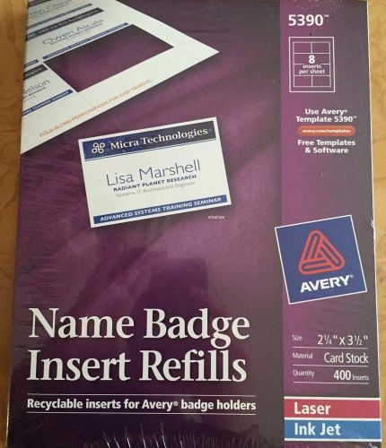 Avery Name Badge Inserts 2.25 x 3.5 Inches Box of 400 (05390) New 5390