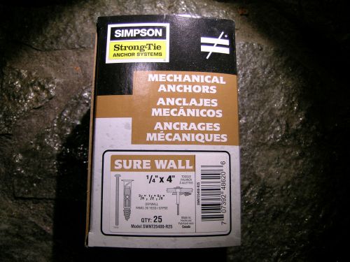 Simpson strongtie swnt25400-r25 sure wall anchors with bolts 1/4&#034; x 4&#034; brand new for sale