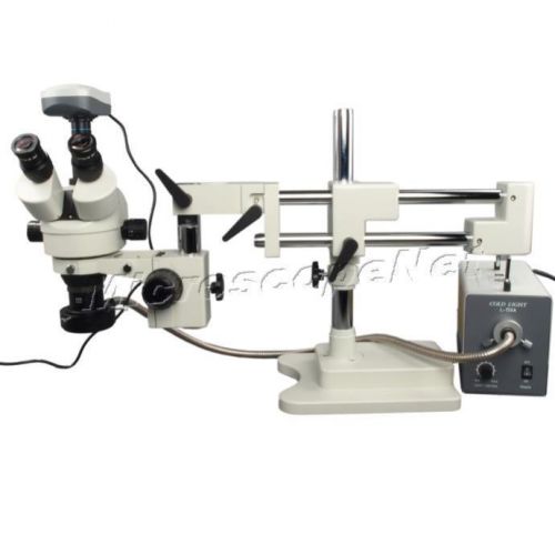2x-180x zoom stereo microscope+y fiber lights+9mp camera+dual-bar boom stand for sale
