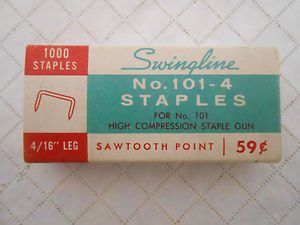 NOS Vintage Package Swingline Staples No. 101- 4 4/16&#034; Leg Sawtooth Point 1000