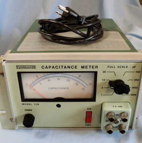 Boonton 72B Capacitance Meter w / 72-4B BNC Test Adapter &amp; Op Manual, #39014