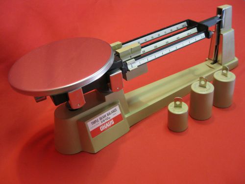Ohaus triple beam balance scale 2610g with 3 new weights excellent for sale