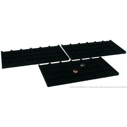 3 black velvet 24 compartment display tray inserts for sale