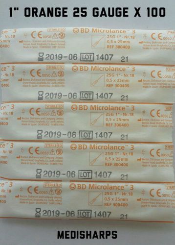 100 X Sterile Hypodermic syringe needles  (Orange 25G  1&#034;inch)