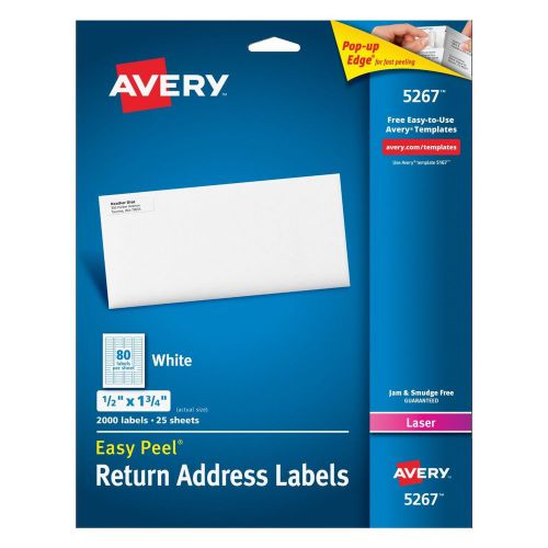 Avery 5267 White Laser Address Labels, Easy Peel®, 1/2&#034; x 1-3/4&#034;, 2000/box