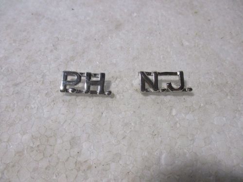 New, Vintage, P.H. N.J.  PINE HILL NEW JERSEY,Collar Insignias,1&#034; x 7/16, CHROME