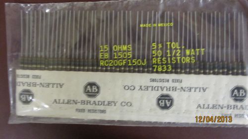 50 Allen Bradley Carbon Comp Resistors  15 ohm  1/2 watt  5%