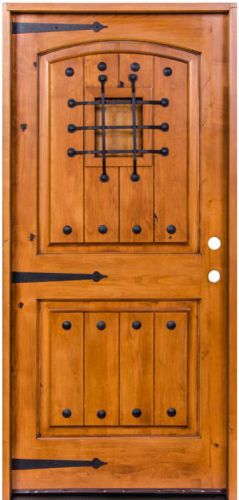 36&#034;x80&#034; knotty alder rustic wood ext. door w/ speakeasy, clavos &amp; strap hinges for sale