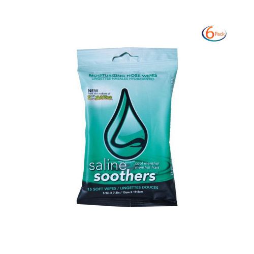 6 Pack - Saline Soothers Wipes Menthol Size: 5.9 in x 7.8 in