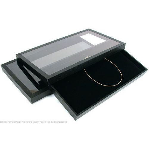 2 Black Velvet Jewelry Display Pad &amp; Acrylic Lid Tray