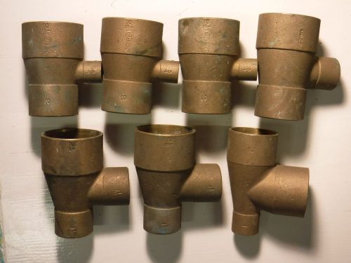 Lot of 7 Nibco DWV Cast Bronze Reducing Tees, 2-1/2&#034;, 2&#034;, 1-1/2&#034;, 1&#034;, 3/4&#034;