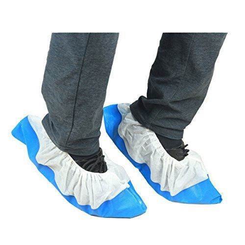 Cleaing thicker plastic coated waterproof disposable shoe covers, xl, 25 pairs for sale