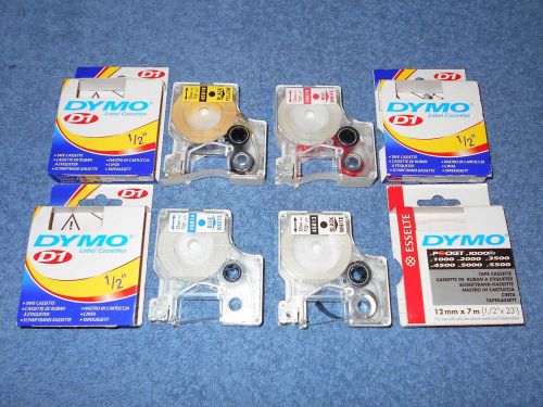 4 DYMO D1  1/2&#034; LABEL CASSETTES - 3 COLOR ONES NEW - 1 B&amp;W USED