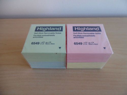 HIGHLAND SELF~STICK REMOVEABLE NOTES 12 PACK~1200 SHEETS~ASST. COLORS 3&#034; X 3&#034;